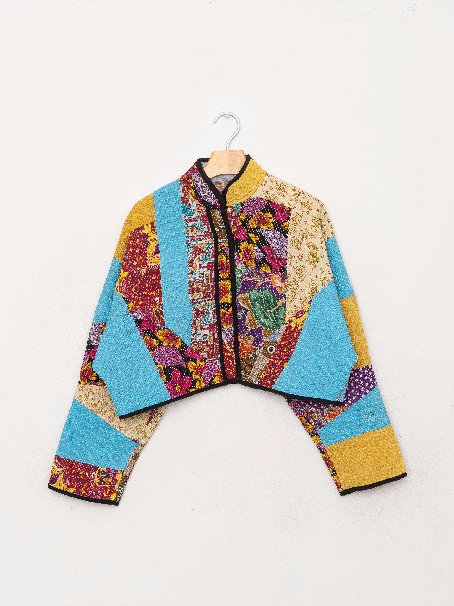 The Kaira Cropped Quilted Patchwork Kantha Jacket