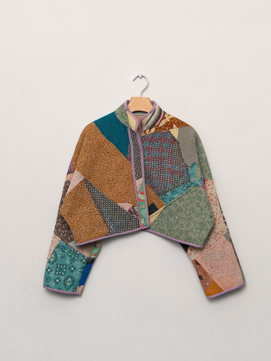 The Kaira Cropped Quilted Patchwork Kantha Jacket