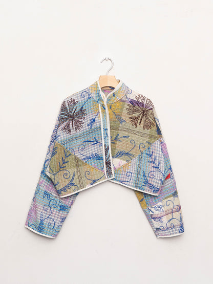 The Kaira Cropped Suzani Quilted Kantha Jacket