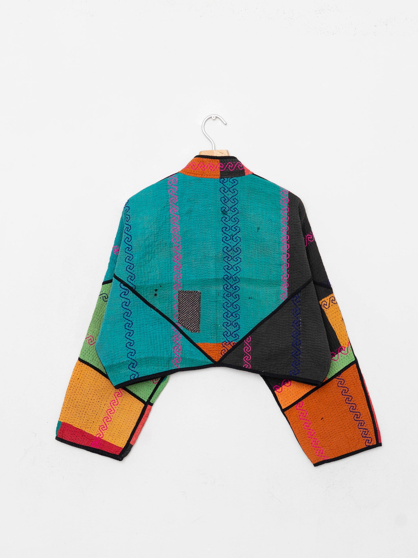 The Kaira Cropped Quilted Patchwork Kantha Jacket