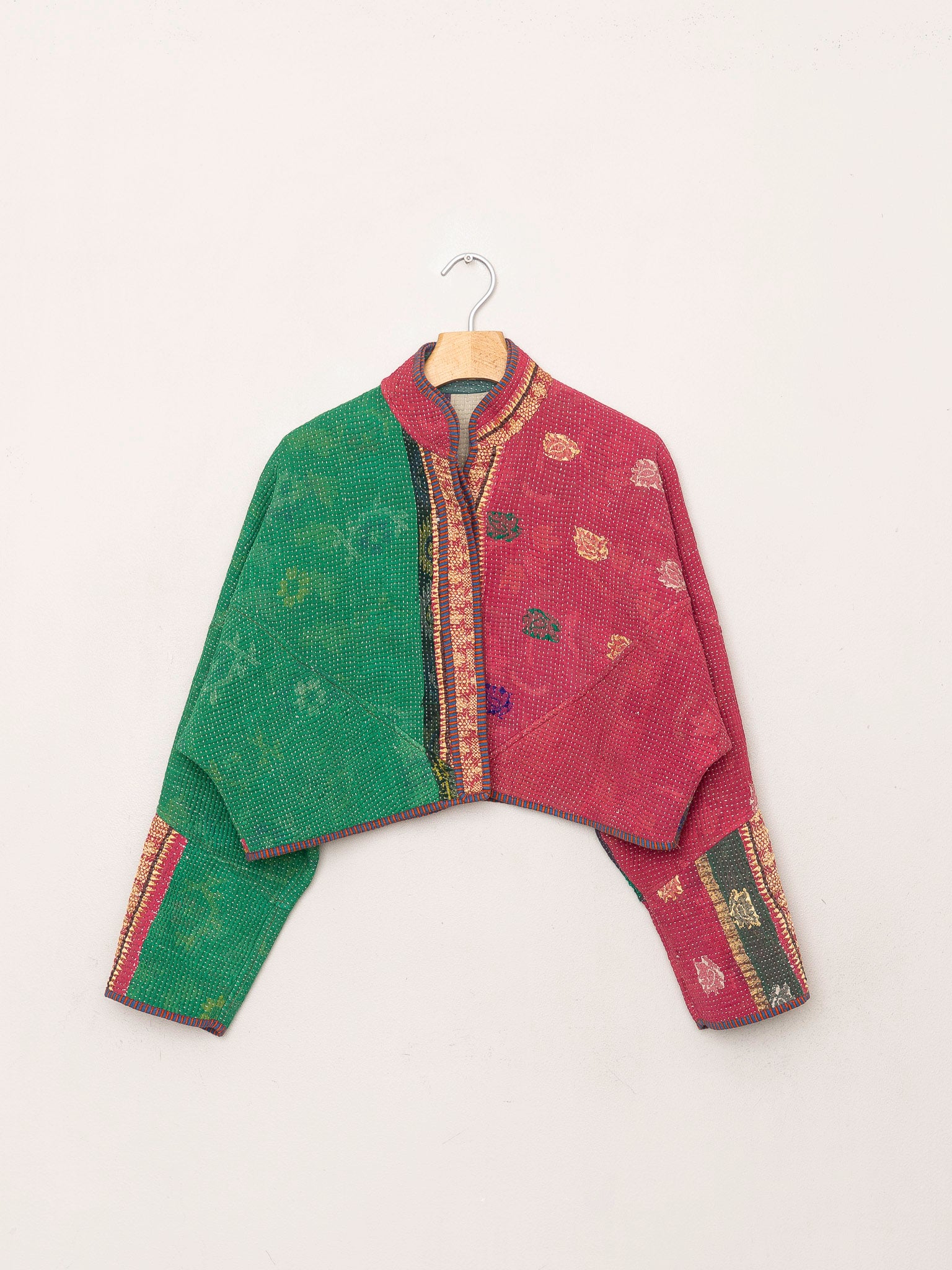 The Kaira Cropped Quilted Patchwork Kantha Jacket