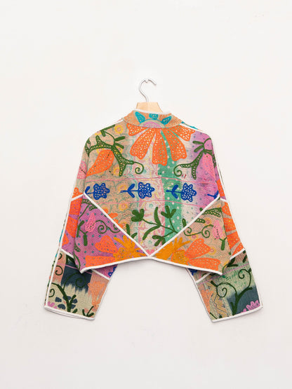 The Kaira Cropped Suzani Quilted Kantha Jacket