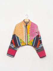 The Kaira Cropped Quilted Patchwork Kantha Jacket