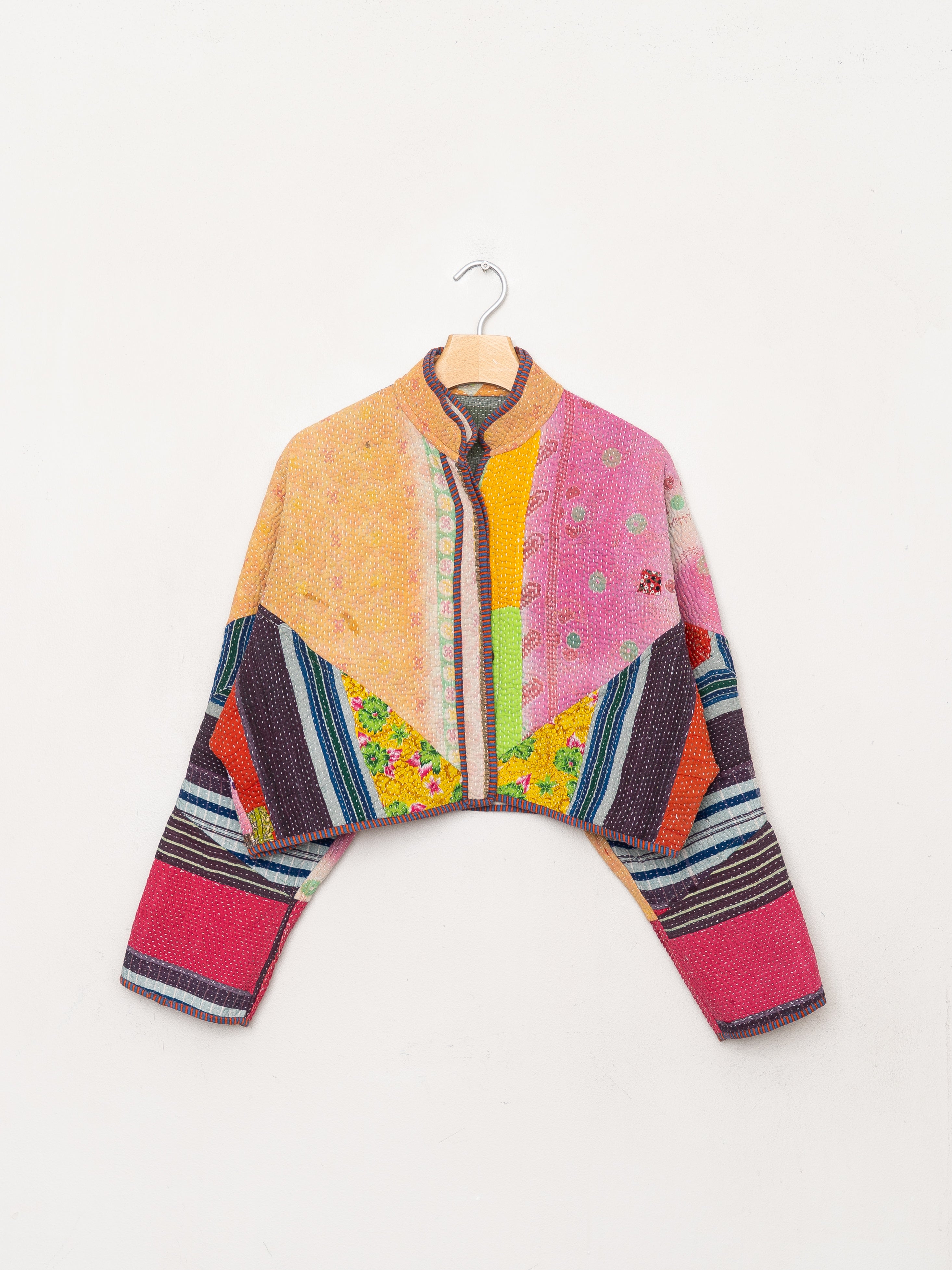 The Kaira Cropped Quilted Patchwork Kantha Jacket