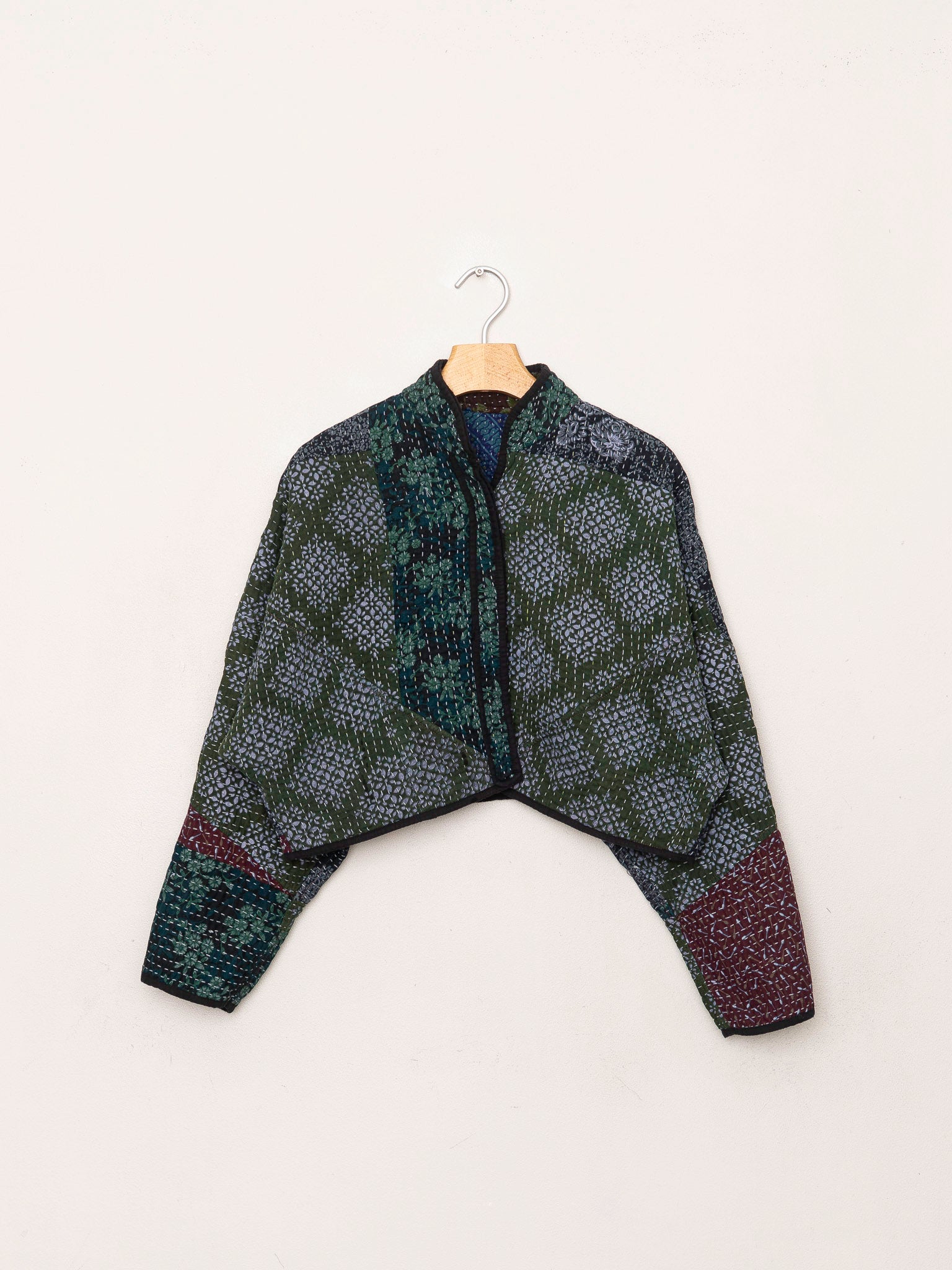 The Kaira Cropped Quilted Patchwork Kantha Jacket
