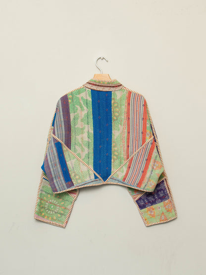 The Kaira Cropped Quilted Patchwork Kantha Jacket