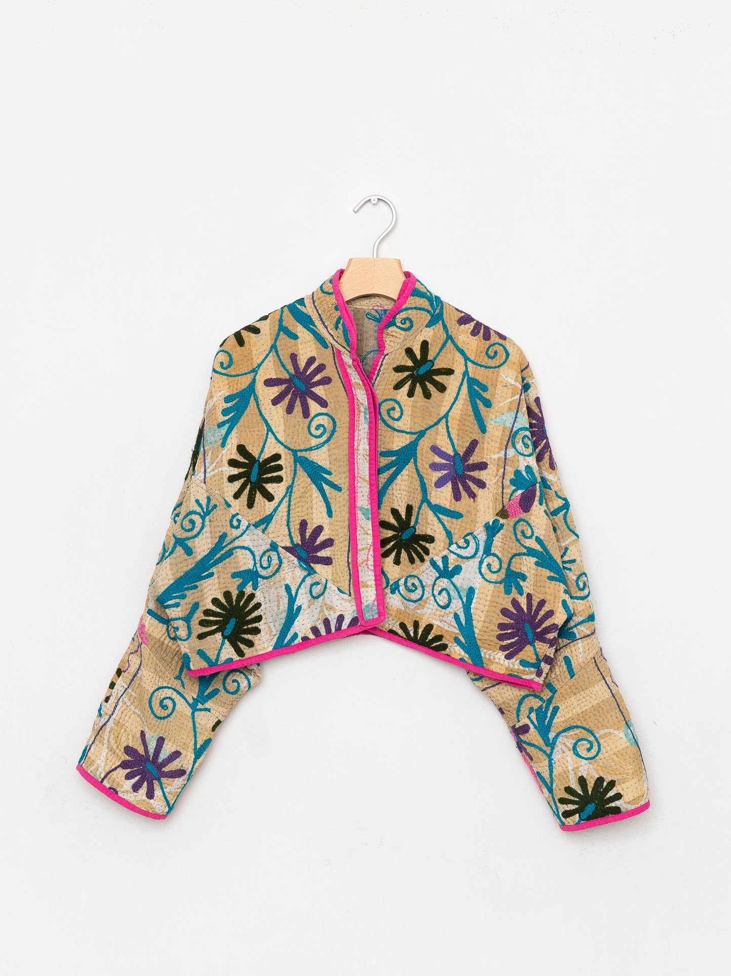 The Kaira Cropped Suzani Quilted Kantha Jacket