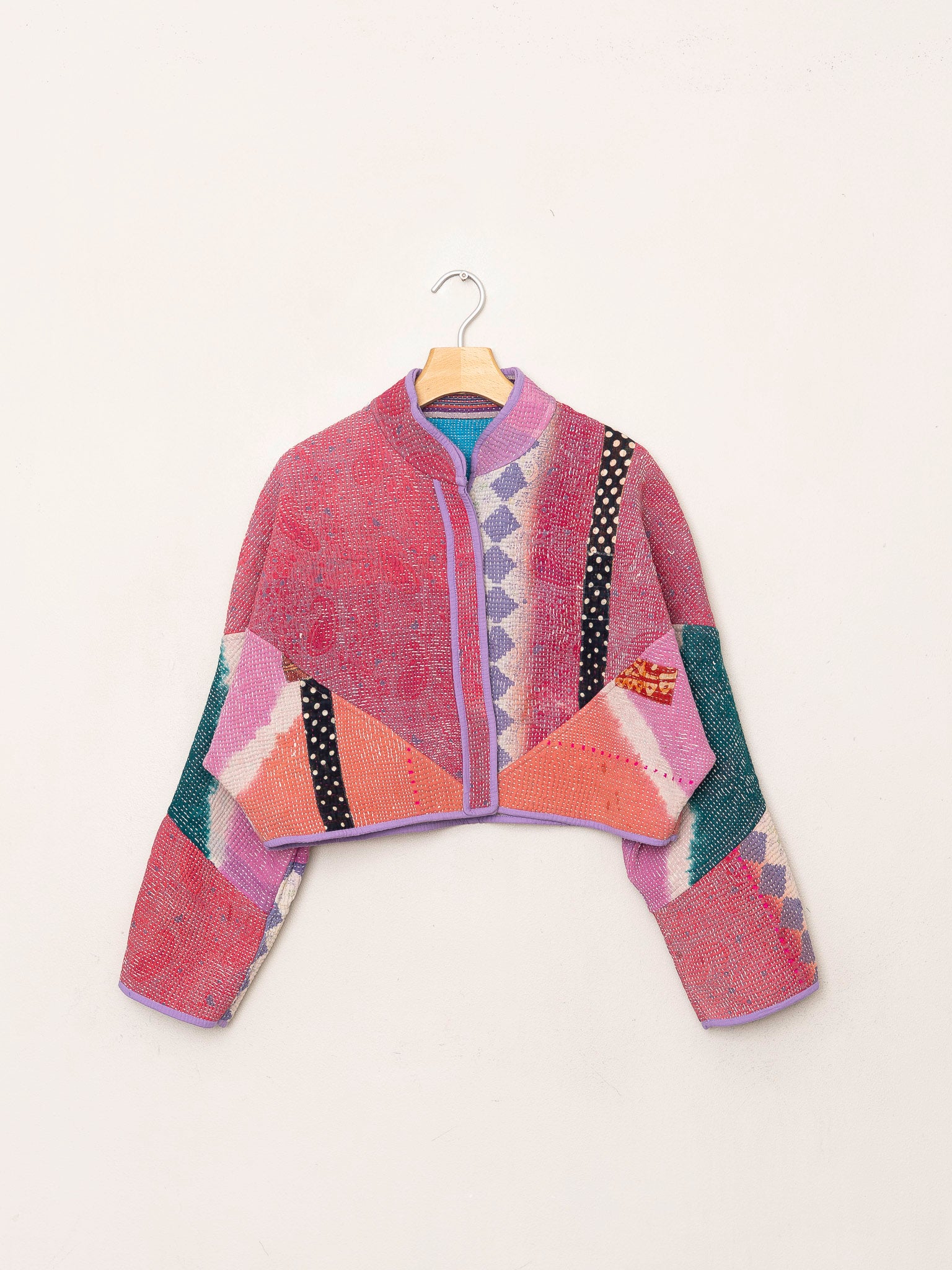 The Kaira Cropped Quilted Patchwork Kantha Jacket