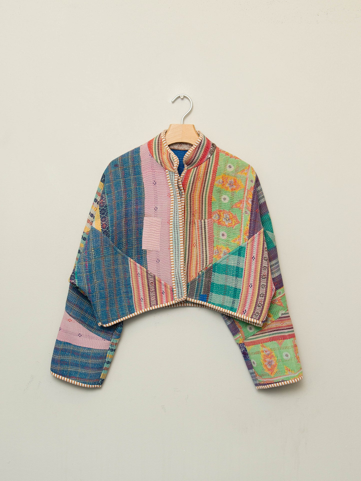 The Kaira Cropped Quilted Patchwork Kantha Jacket