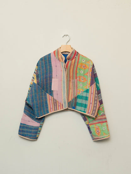 The Kaira Cropped Quilted Patchwork Kantha Jacket