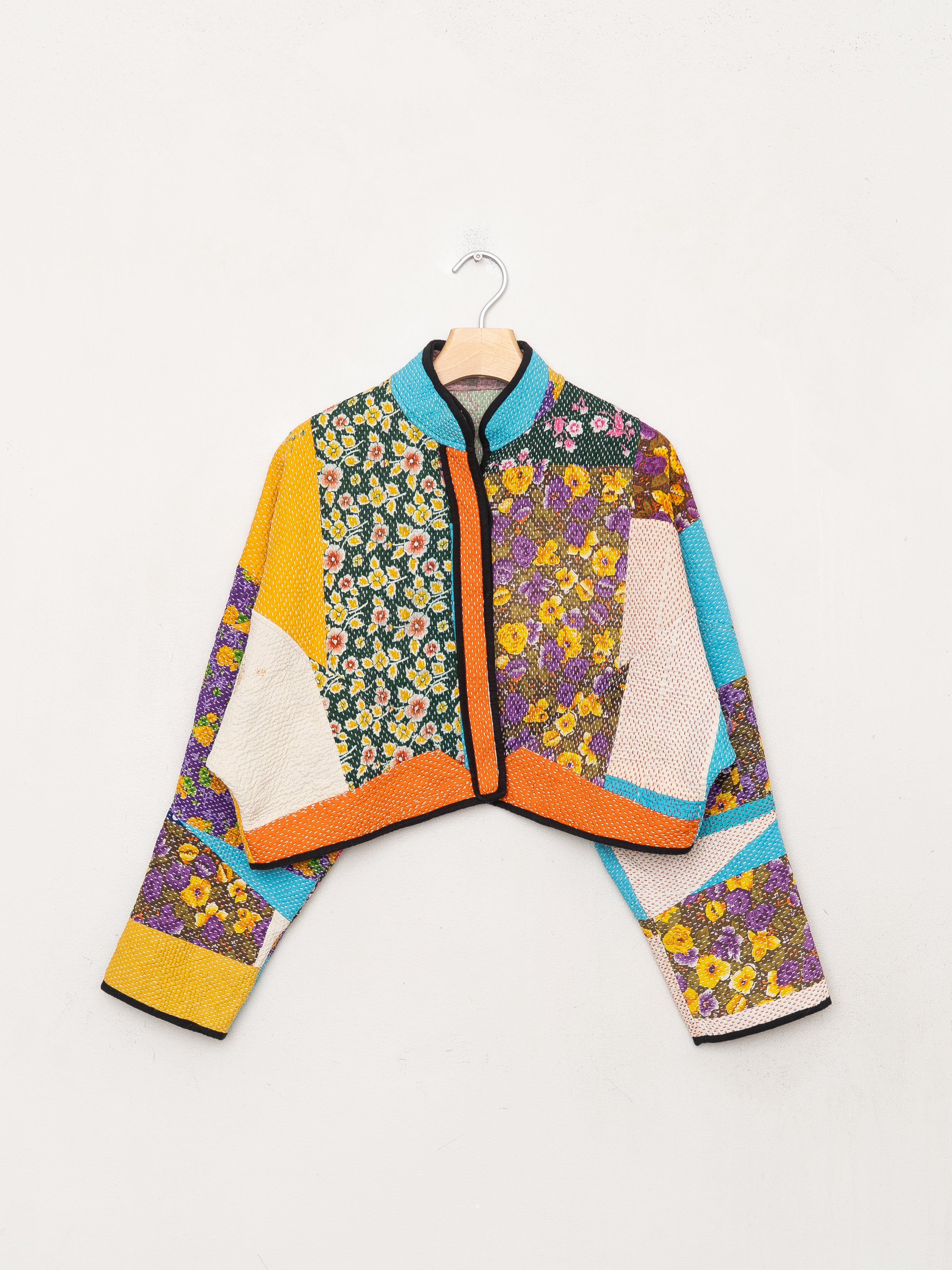 The Kaira Cropped Quilted Patchwork Kantha Jacket