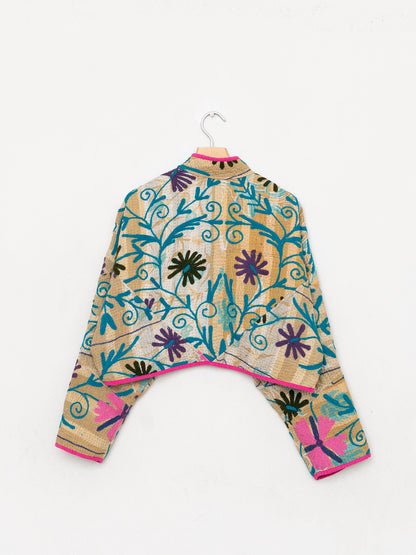 The Kaira Cropped Suzani Quilted Kantha Jacket