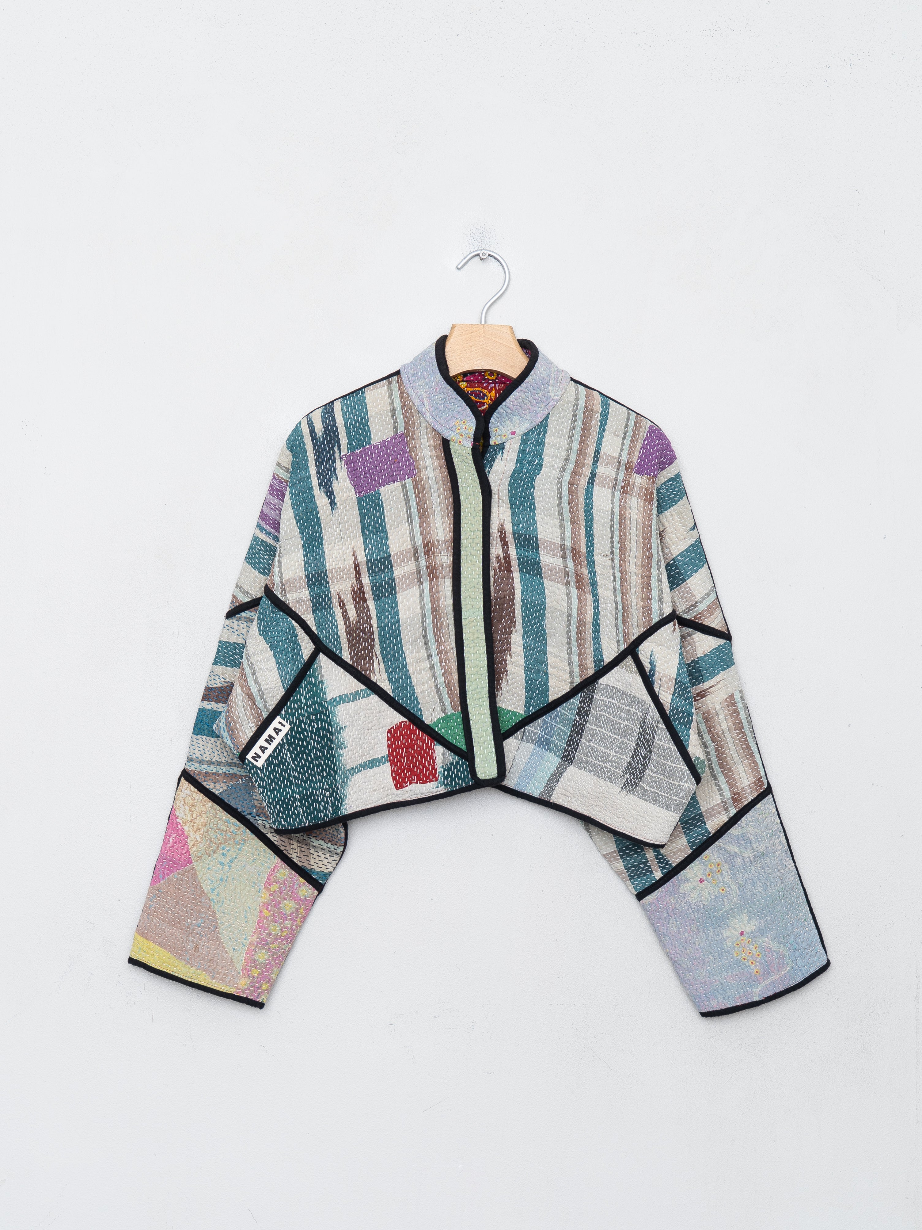 The Kaira Cropped Quilted Patchwork Kantha Jacket