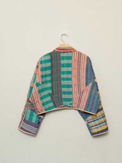 The Kaira Cropped Quilted Patchwork Kantha Jacket