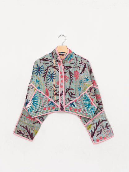 The Kaira Cropped Suzani Quilted Kantha Jacket