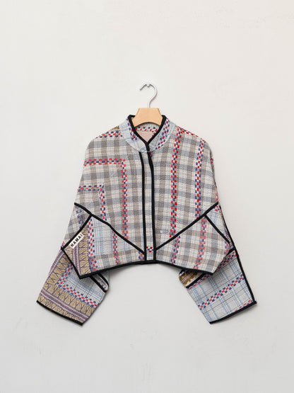 The Kaira Cropped Quilted Patchwork Kantha Jacket