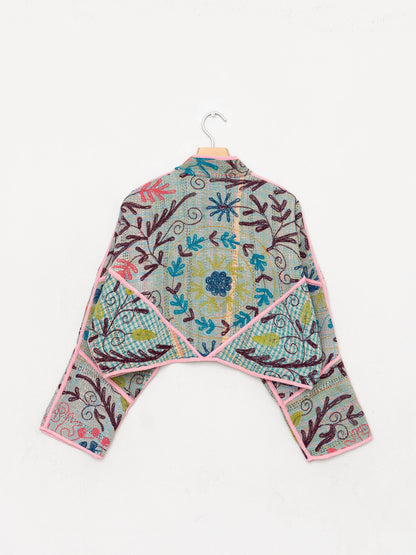 The Kaira Cropped Suzani Quilted Kantha Jacket