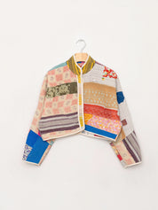 The Kaira Cropped Quilted Patchwork Kantha Jacket