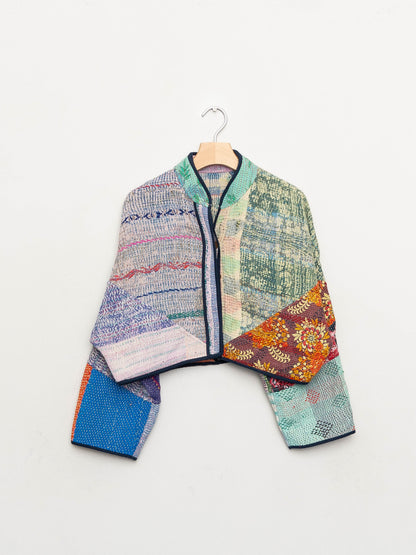 The Kaira Cropped Quilted Patchwork Kantha Jacket