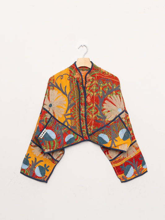 The Kaira Cropped Suzani Quilted Kantha Jacket