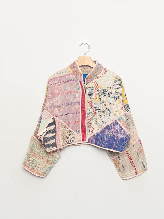 The Kaira Cropped Quilted Patchwork Kantha Jacket