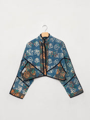 The Kaira Cropped Quilted Indigo Kantha Jacket
