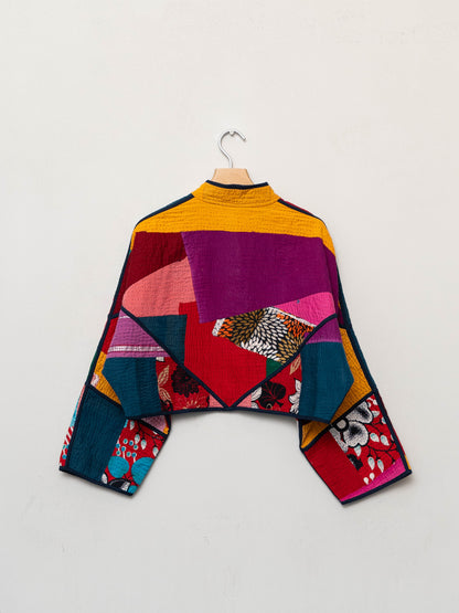 The Kaira Cropped Quilted Patchwork Kantha Jacket