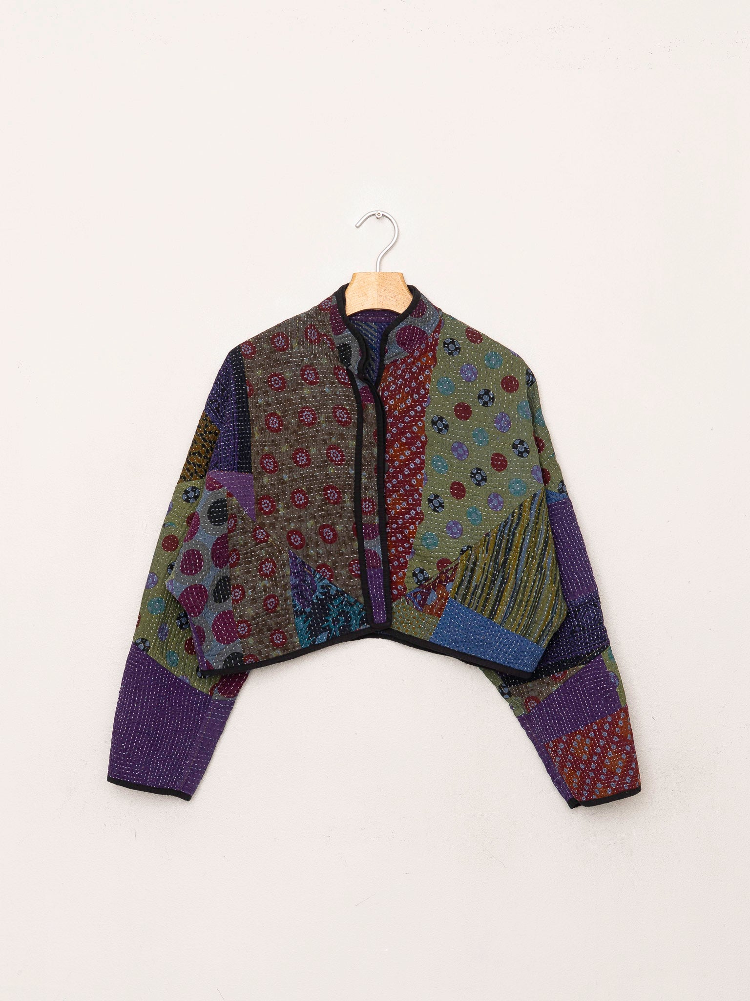 The Kaira Cropped Quilted Patchwork Kantha Jacket