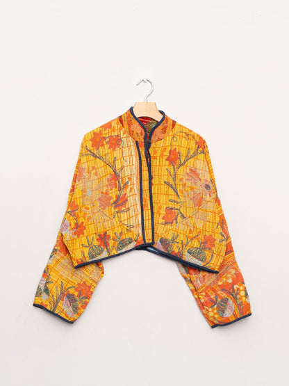 The Kaira Cropped Suzani Quilted Kantha Jacket