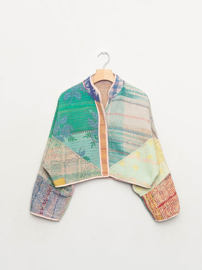 The Kaira Cropped Quilted Patchwork Kantha Jacket