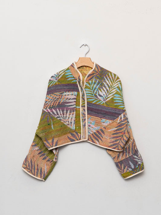 The Kaira Cropped Quilted Patchwork Kantha Jacket