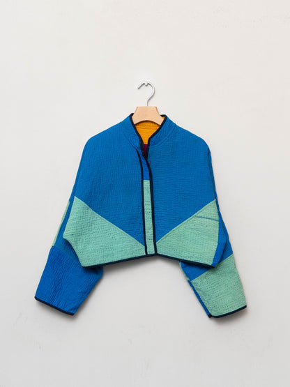 The Kaira Cropped Quilted Patchwork Kantha Jacket