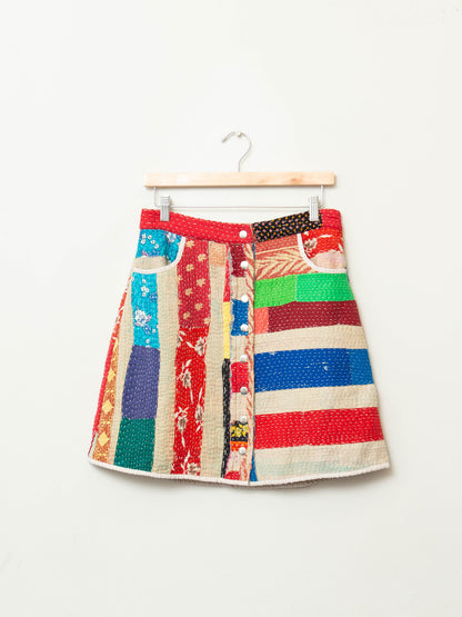 The Aditi Quilted Patchwork Kantha A-Line Skirt ~ Small