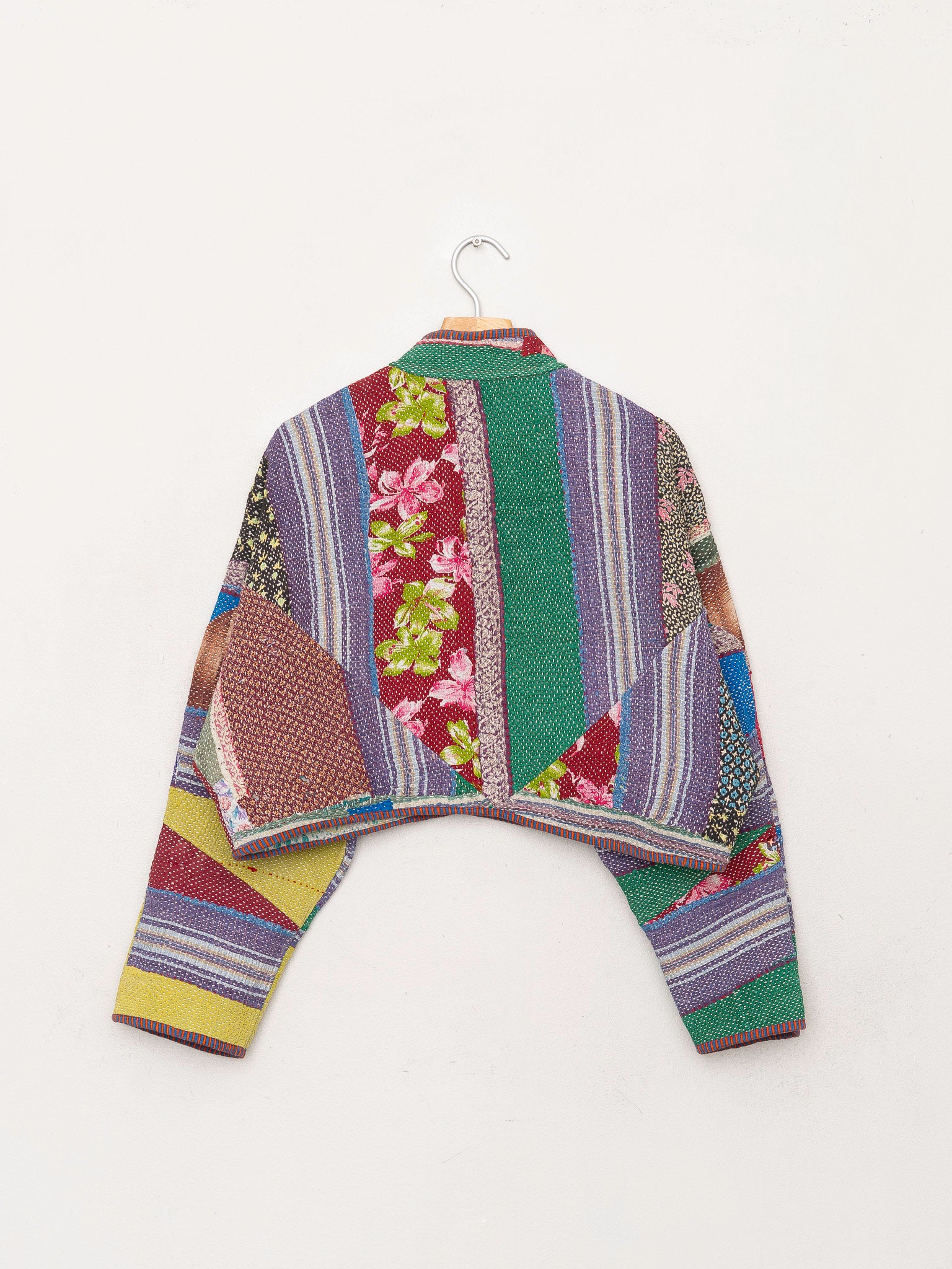 The Kaira Cropped Quilted Patchwork Kantha Jacket