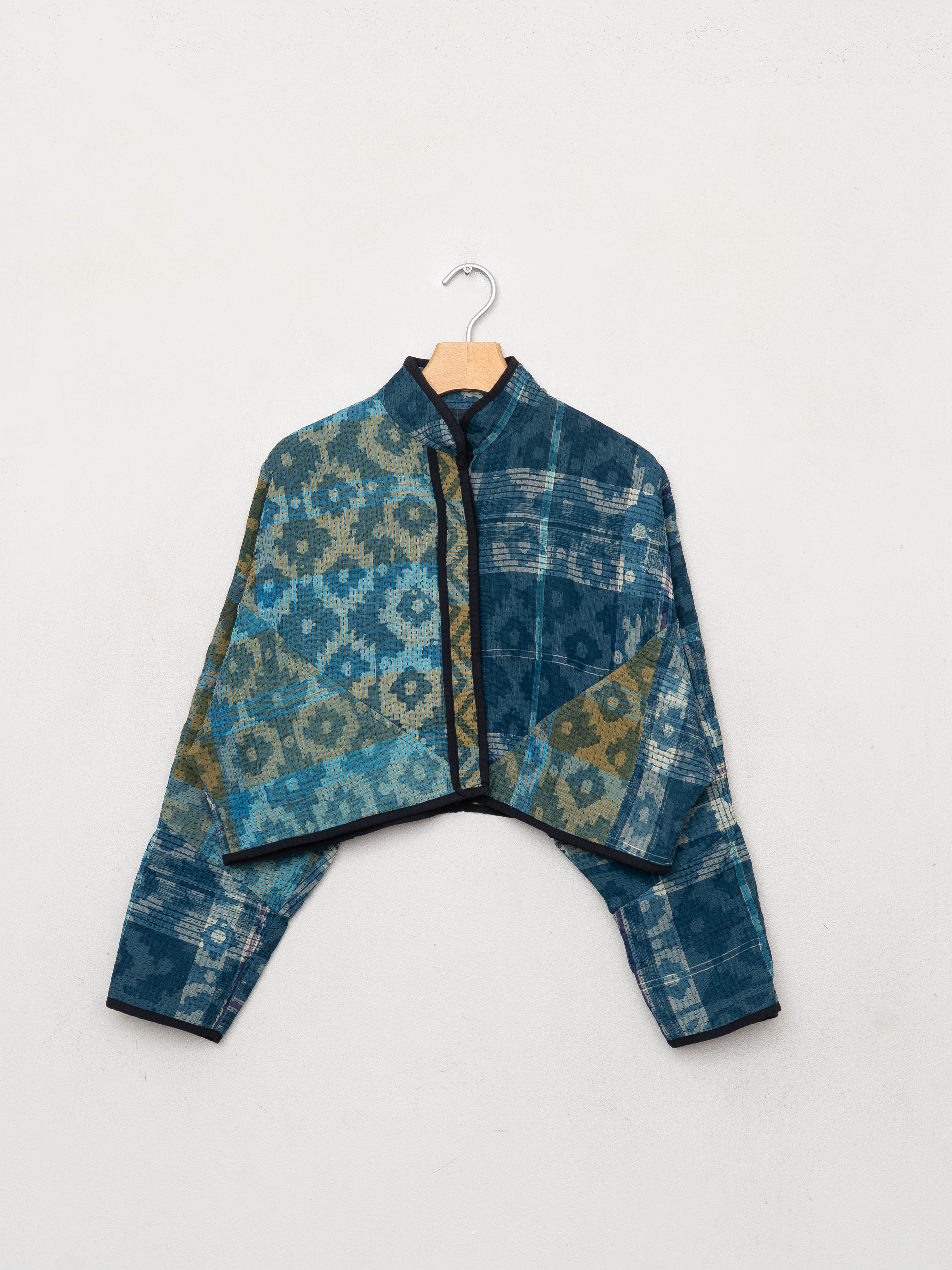 The Kaira Cropped Quilted Indigo Kantha Jacket