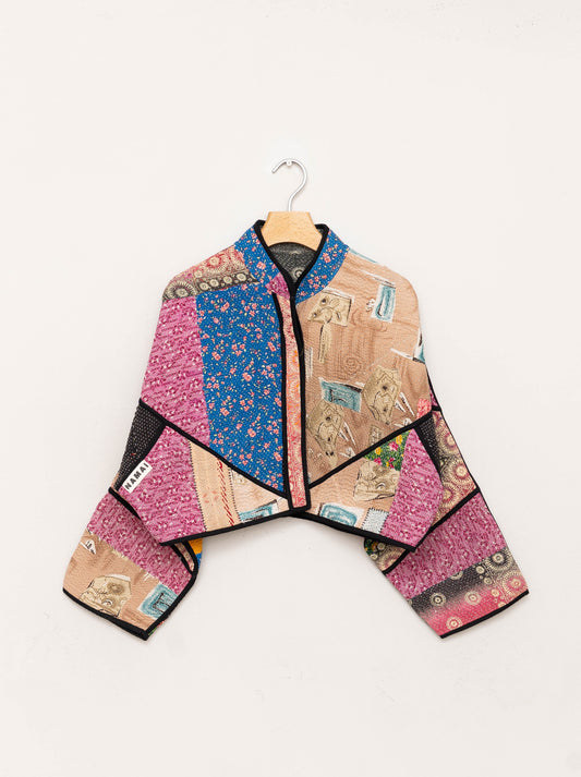 The Kaira Cropped Quilted Patchwork Kantha Jacket