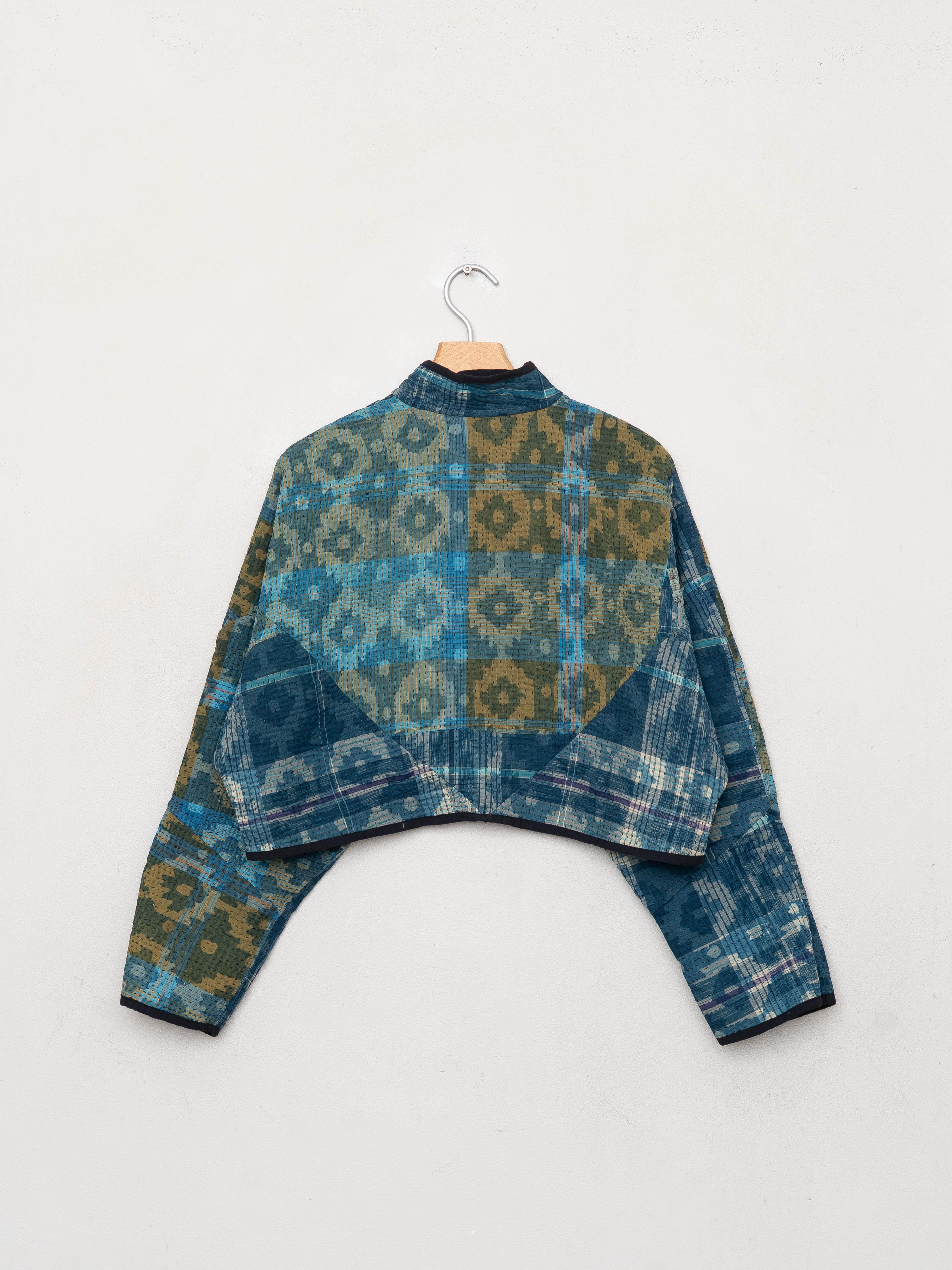 The Kaira Cropped Quilted Indigo Kantha Jacket