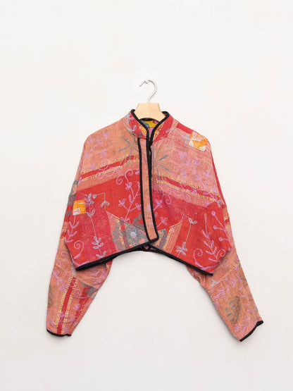 The Kaira Cropped Suzani Quilted Kantha Jacket