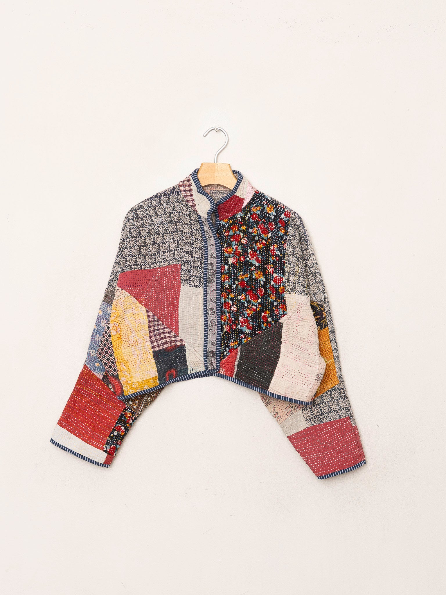 The Kaira Cropped Quilted Patchwork Kantha Jacket