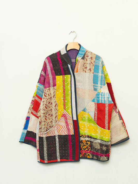 The Narmada Quilted Patchwork Kantha Jacket