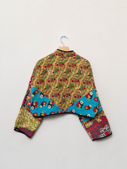 The Kaira Cropped Quilted Patchwork Kantha Jacket