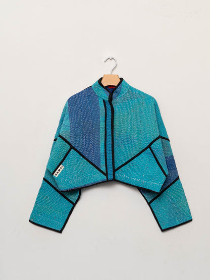 The Kaira Cropped Quilted Patchwork Kantha Jacket