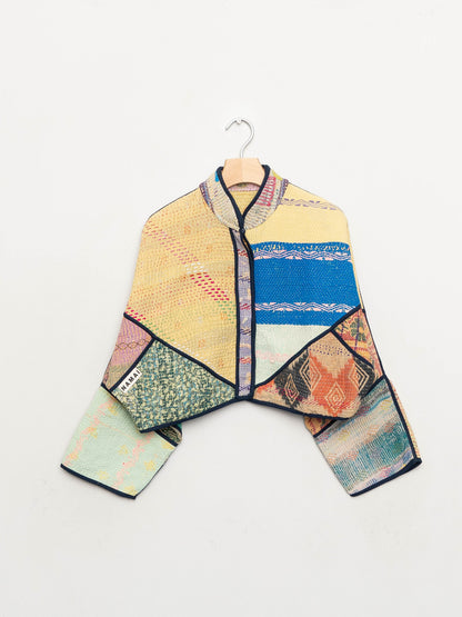 The Kaira Cropped Quilted Patchwork Kantha Jacket