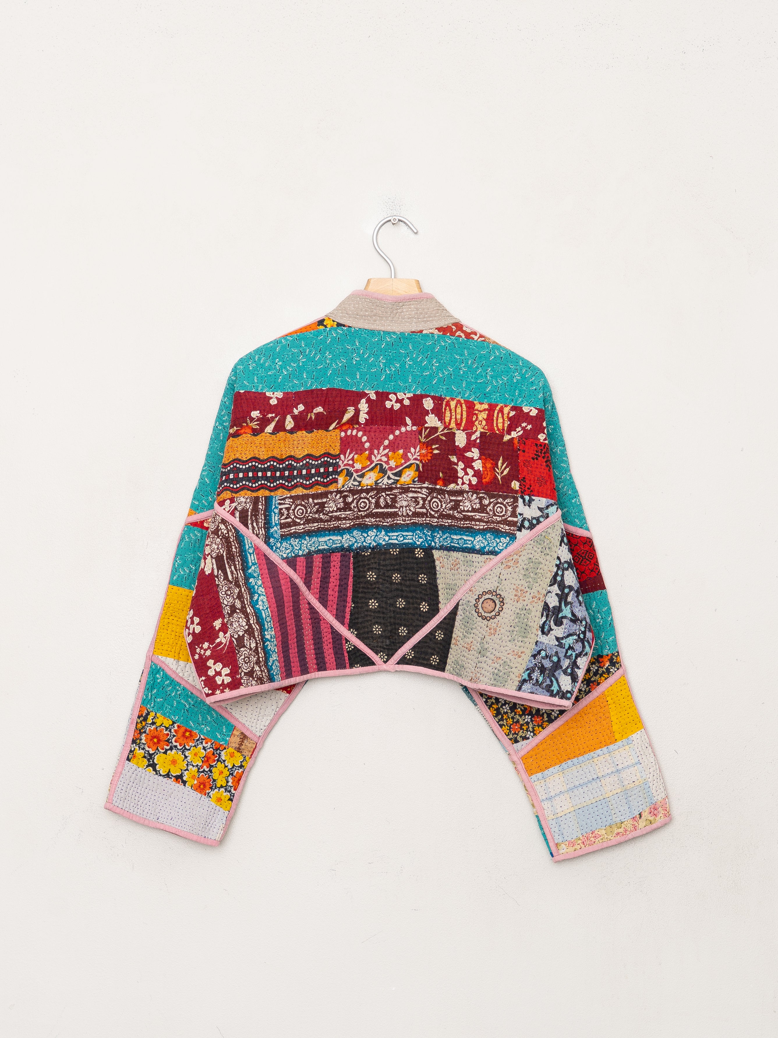The Kaira Cropped Quilted Patchwork Kantha Jacket