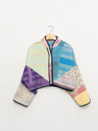 The Kaira Cropped Quilted Patchwork Kantha Jacket