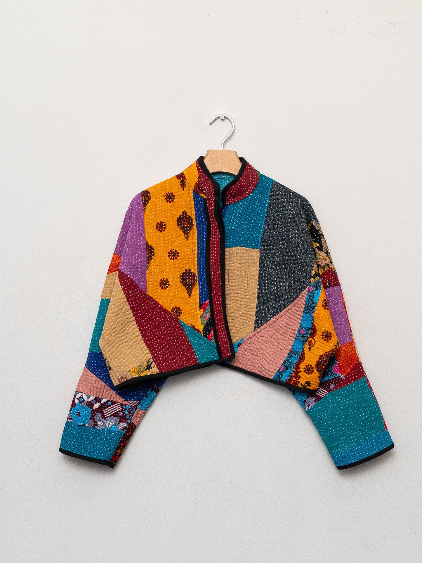 The Kaira Cropped Quilted Patchwork Kantha Jacket