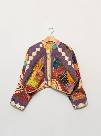 The Kaira Cropped Suzani Cut Out Kantha Jacket