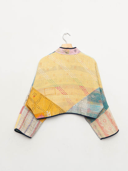 The Kaira Cropped Quilted Patchwork Kantha Jacket