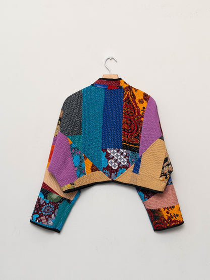 The Kaira Cropped Quilted Patchwork Kantha Jacket