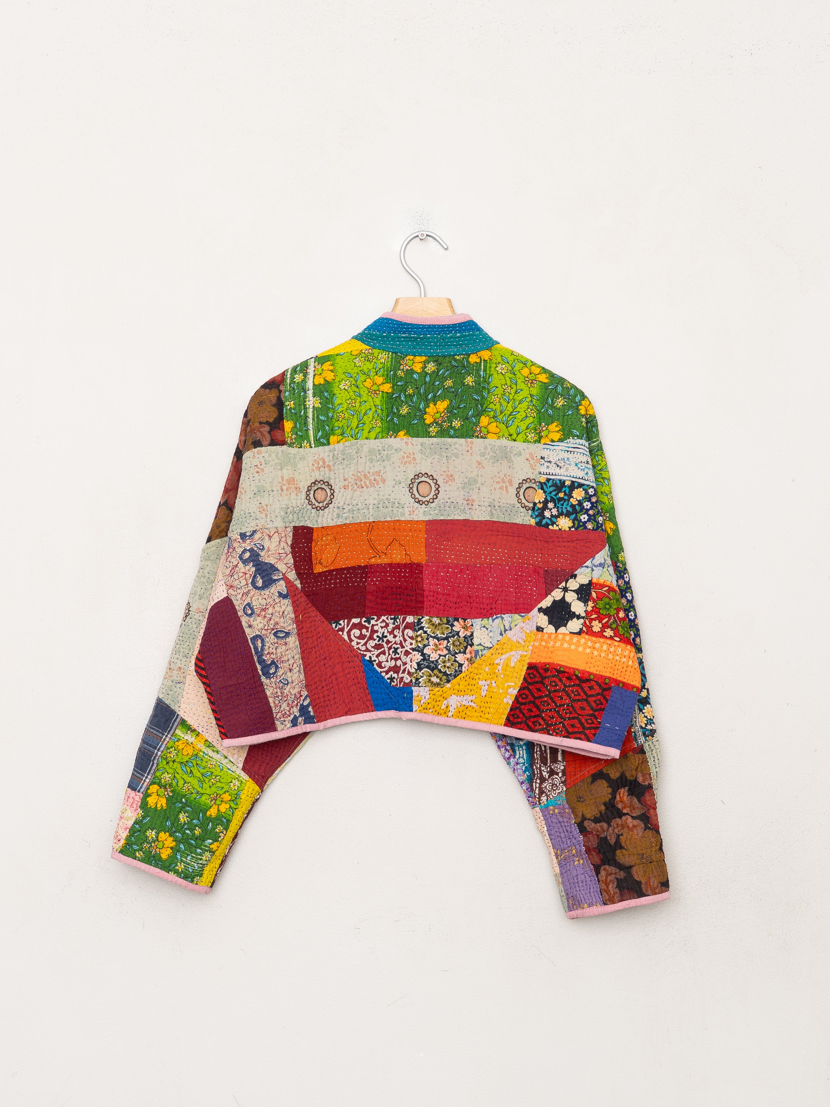 The Kaira Cropped Quilted Patchwork Kantha Jacket